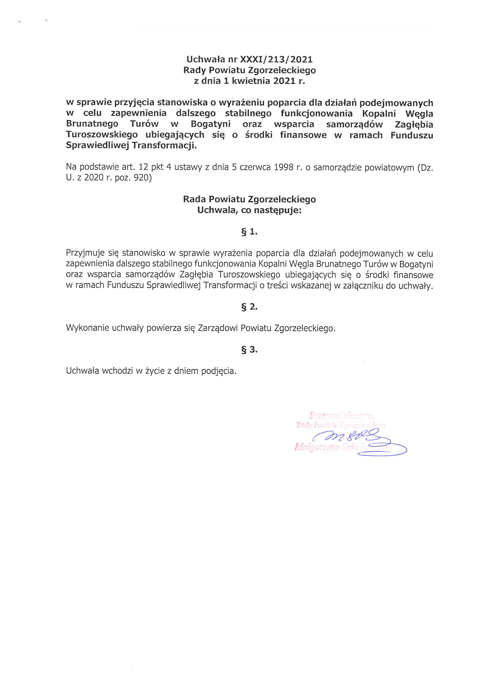 Uchwała Rady Powiatu Zgorzeleckiego w sprawie KWB Turów 